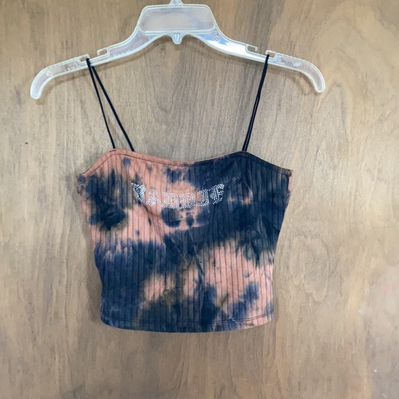 Rue21 crop top M L jr tie dye print ribbed cropped bling BADDIE on front casual - Picture 5 of 16